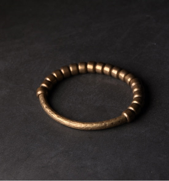 Hand Hammered Brass Tube Beaded Bracelet