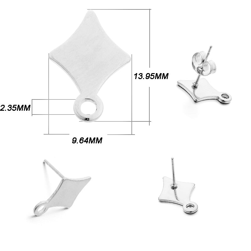 Stainless Steel Geometric Base Earring Stud, 10pcs