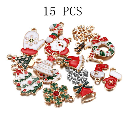 Metal Enamel Christmas Pendants, 10-15Pcs