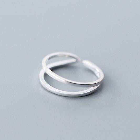 Geometric Double Circle Silver Ring