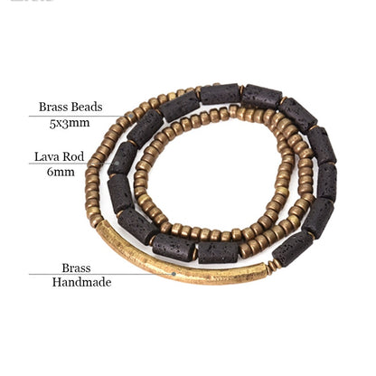 MultiLayer Bracelet, Brass Tube and Lava Beads