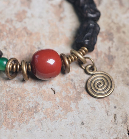 Carved Ebony Bead Bracelet, Gobi Agate Charm