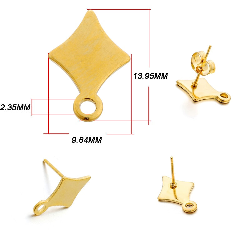 Edelstahl-Ohrstecker mit geometrischer Basis, 10 Stück