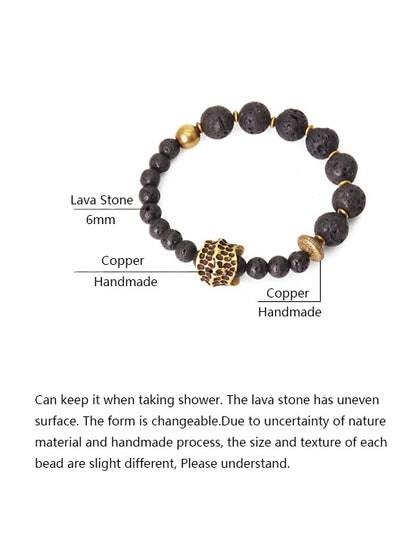 Lava Rock Stone and Pure Hand Processed Copper Beads Bracelet