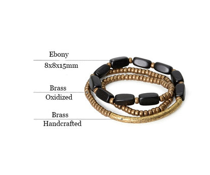 Brass Tube Ebony Wood Beads Multi-Layer Bracelet