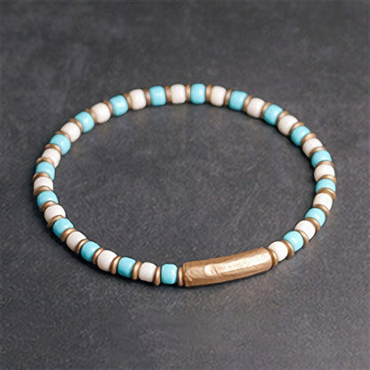 Multi Color Glaze Mini Beads Bracelet, Hammered Copper Charm