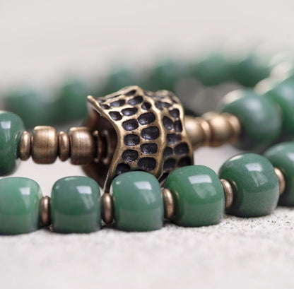 Bracelet à deux rangées de perles de graines de Bodhi naturelles