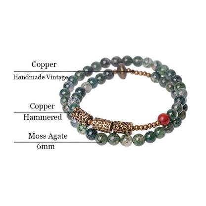 Moss Agate Beads Two Row Bracelet