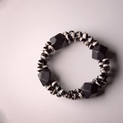 Onyx Beads, Black Wood Ebony Multi Row Bracelet