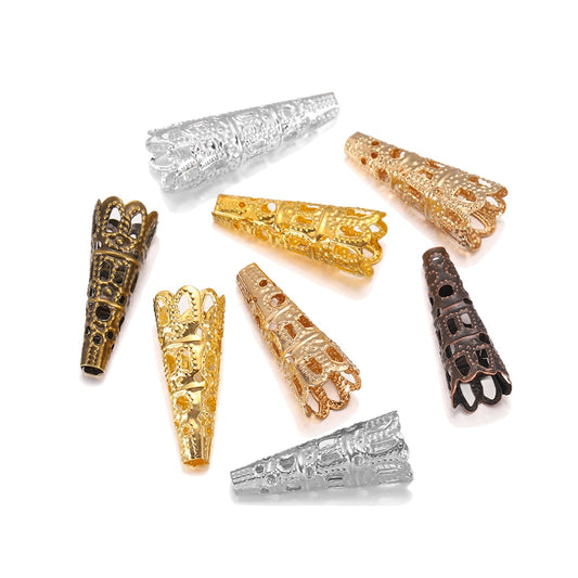 Capuchons de perles à pendentif en cristal, cône de clairon rhodié, 50 pièces