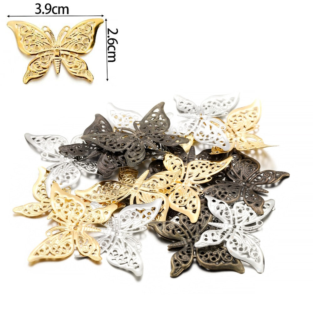 Butterfly Filigree Wraps Pendant Charms, 20-30Pcs