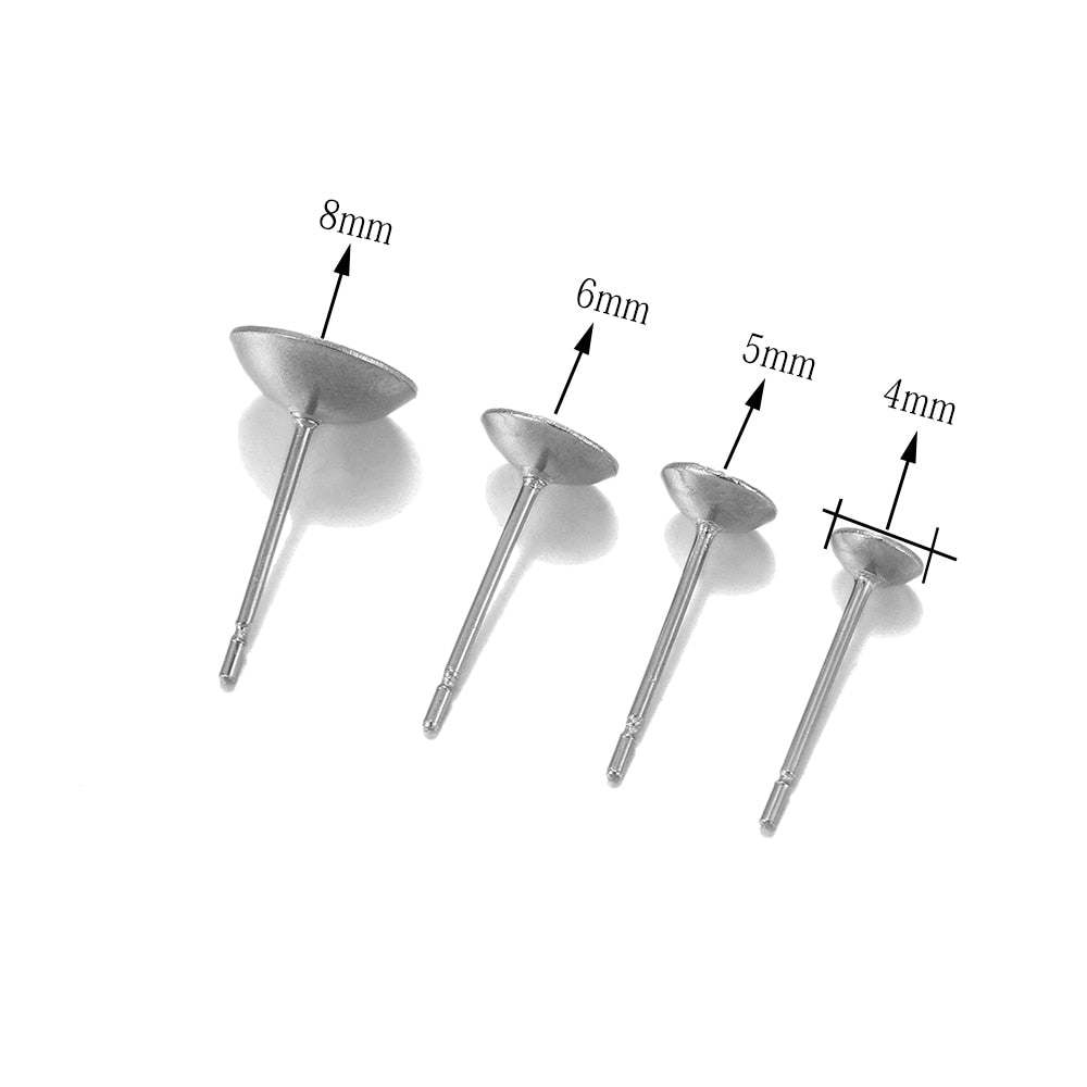 Stainless Steel Cup shape Earring Settings, Ear Post Pin, 100pcs