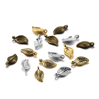 60pcs 15x7mm Antique Alloy Leaves Shape Pendants