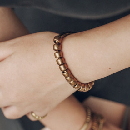 Hand Hammered Brass Tube Beaded Bracelet