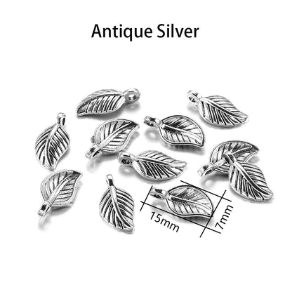 60pcs 15x7mm Antique Alloy Leaves Shape Pendants