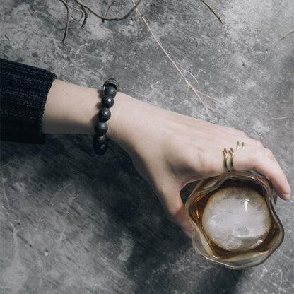 12mm Faceted Matte Black Agate Bracelet