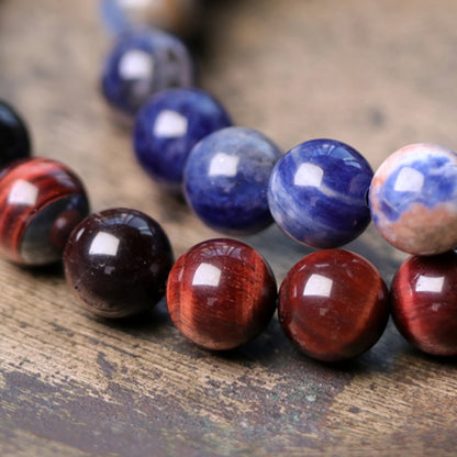 Tiger Eyed and Obsidian Beaded Bracelet, Copper Vajra Charm