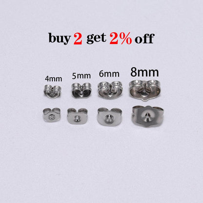 Stainless Steel Earring Back 4-8mm, 100pcs