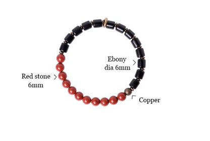 Ebony Wood and Stone Beads Bracelet, Red, Moss and Flower Agate