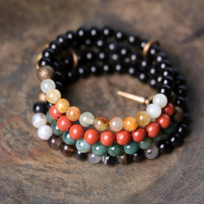 Natural Agate Beads Beaded Bracelet, Copper Charm