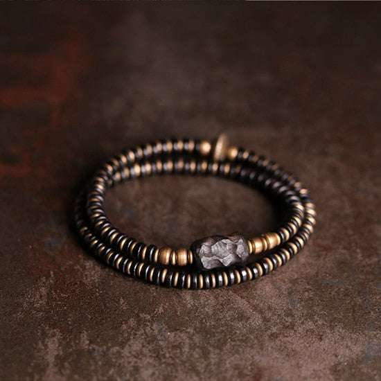 MultiLayer Ebony Wood Bead and Copper Bracelet