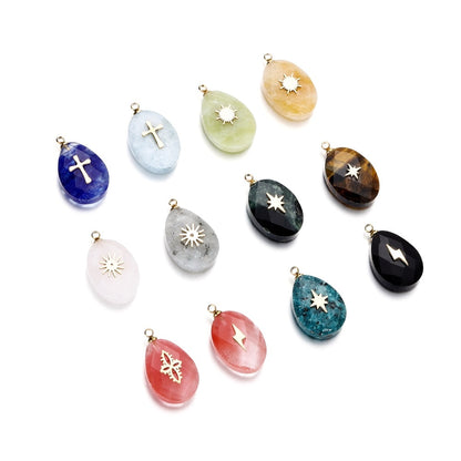 Stainless Steel Natural Stone Pendants, 4pcs