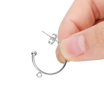 C-shaped Ear Hook Hoops in Stainless Steel, 6pcs