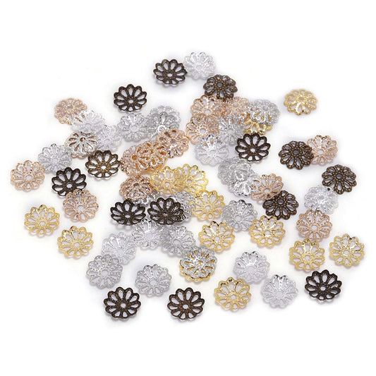 Capuchons de perles de pétales de fleurs dorées de 7, 9 mm, 200 pièces
