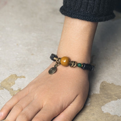 Carved Ebony Bead Bracelet, Gobi Agate Charm