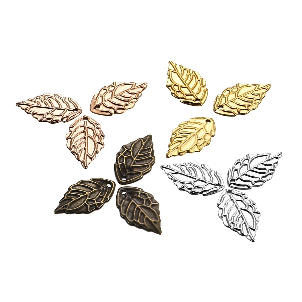 100Pcs 10x18mm Metal Leaf Shape Pendants