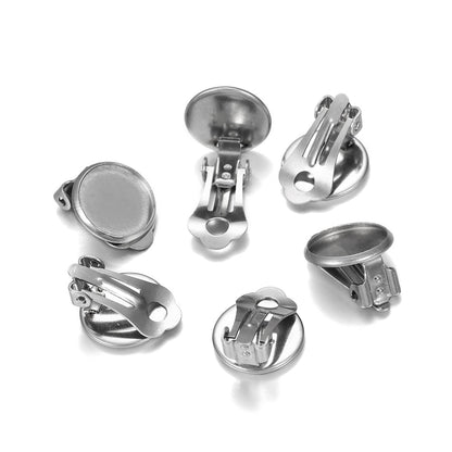 8-14mm Stainless Steel Round Flat Ear Clip Base, 10pcs