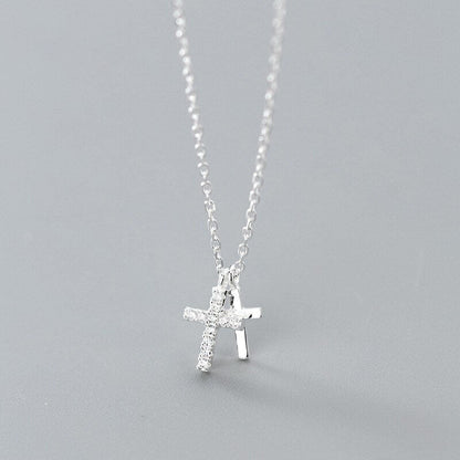 Shiny Zircon and Glossy Cross Pendant Necklace