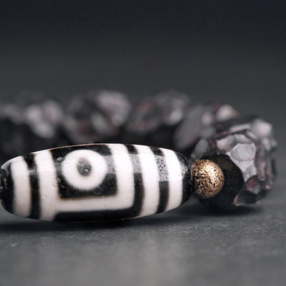 Carved Black Ebony Wood and Tibetan Beads Bracelet.jpg