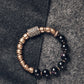 Rainbow Eye Obsidian Beads Bracelet, Hammered Brass Charm