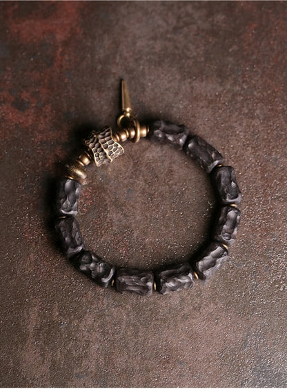 Black Ebony Wood Beads Bracelet With Design Brass Charm