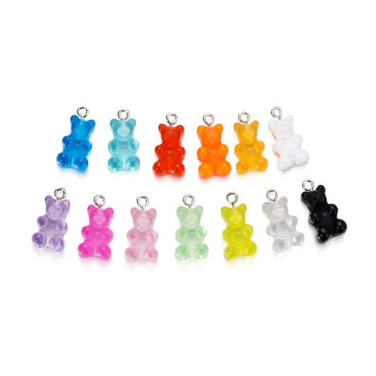 Bonbonfarbene Mini-Bär-Charms aus Kunstharz, 10 Stück