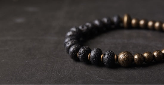 Black Lava and Oxidized Copper Beads Bracelet