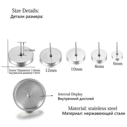 Verdickte Ohrringbasis aus Edelstahl, 6–14 mm, 10–100 Stück