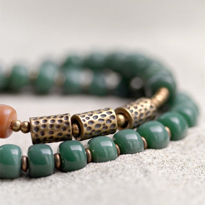 Green Bodhi Seed Bracelet with Brass Charm