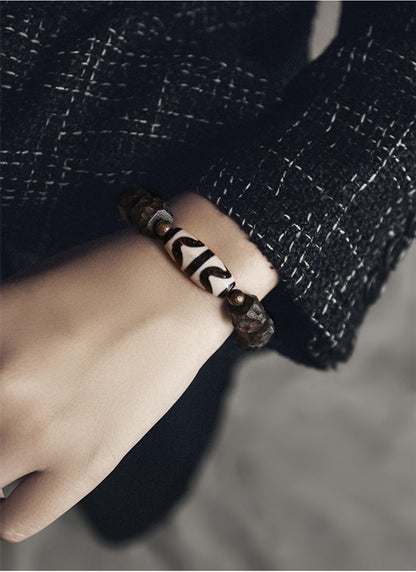 Carved Black Ebony Wood and Tibetan Beads Bracelet.jpg