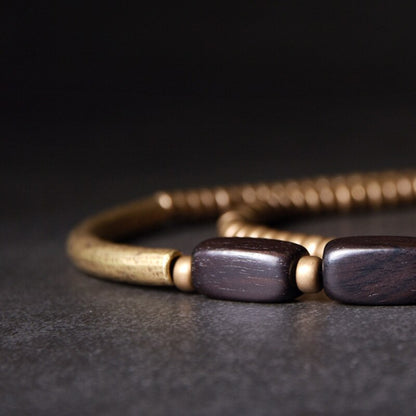 Brass Tube Ebony Wood Beads Multi-Layer Bracelet