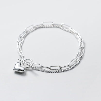 Sweet Hearts Two Layer Chain Link Bracelet