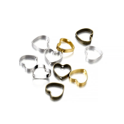 20 pendentifs géométriques en forme de cœur à Double trou en métal de 10mm