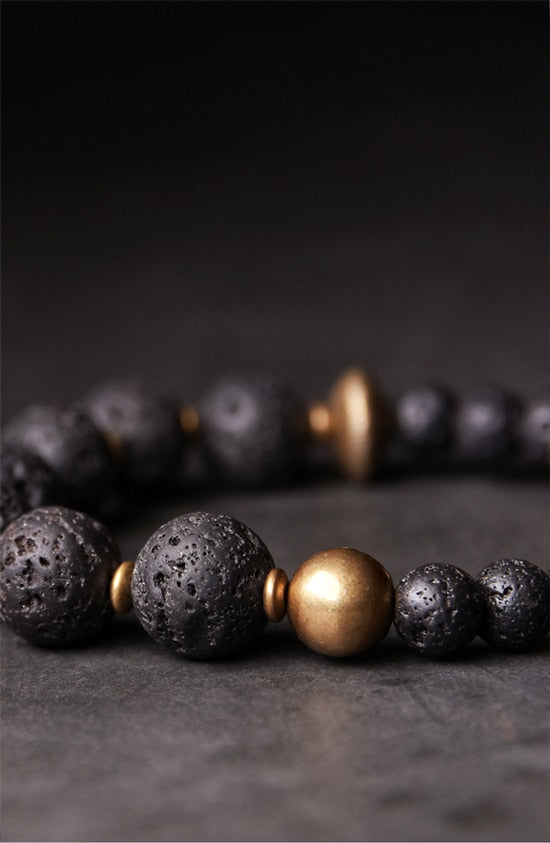 Lava Rock Stone and Pure Hand Processed Copper Beads Bracelet