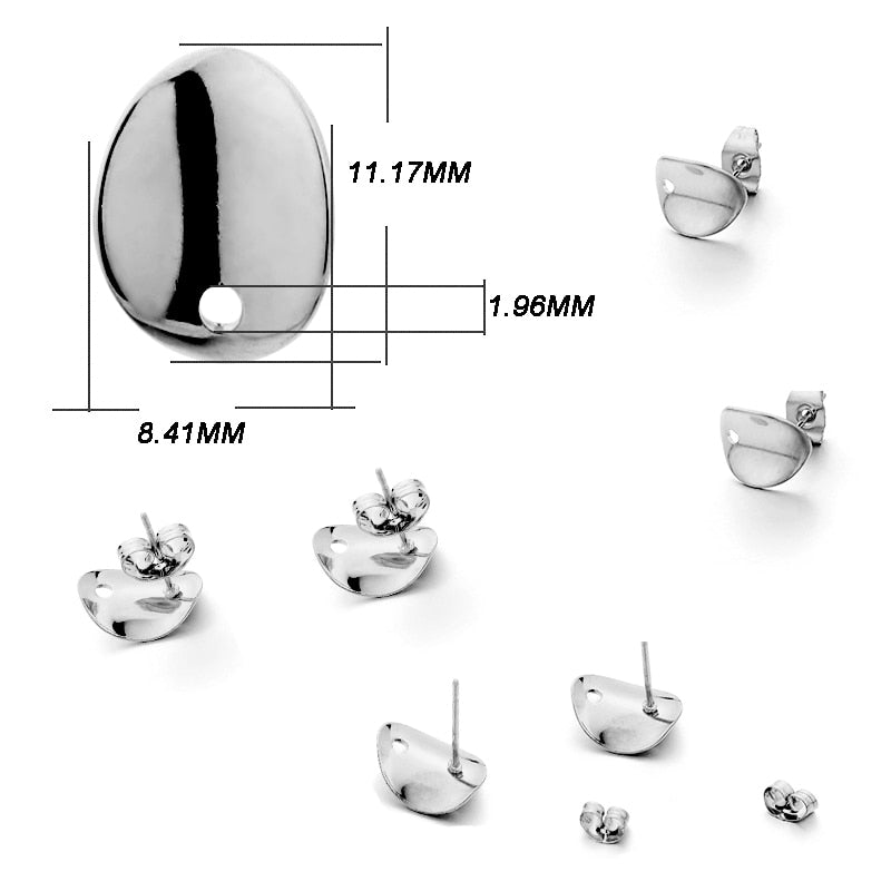 Stainless Steel Geometric Base Earring Stud, 10pcs