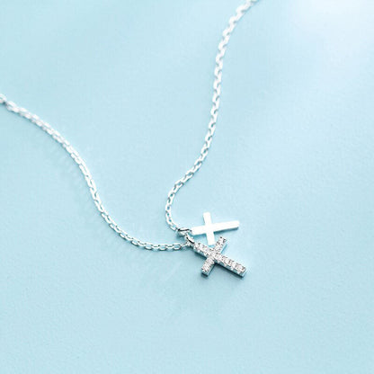 Shiny Zircon and Glossy Cross Pendant Necklace