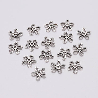 11.5mm 5-Petal Hollow Antique Bead Caps, 50pcs