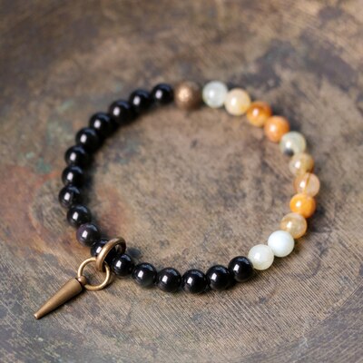 Natural Agate Beads Beaded Bracelet, Copper Charm