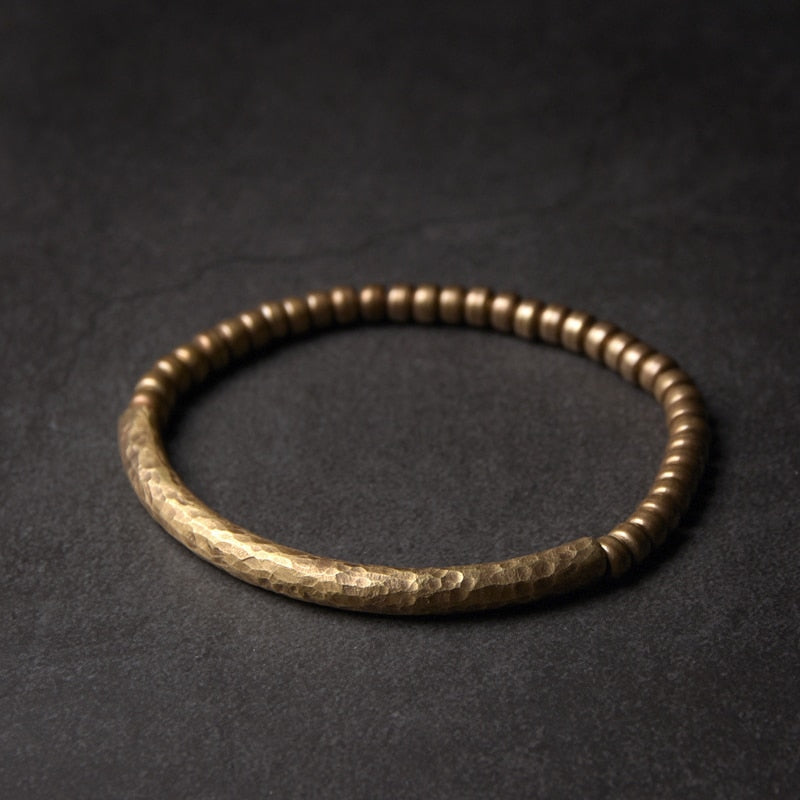 Hand Hammered Brass Tube Beaded Bracelet