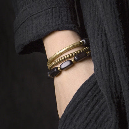 Brass Tube Ebony Wood Beads Multi-Layer Bracelet